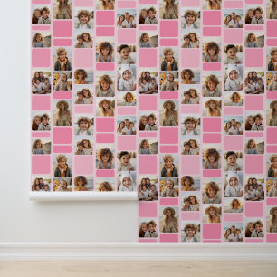 17 Photo Collage with Mod Pattern - Shades of Pink Wallpaper