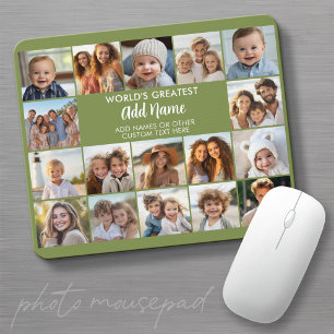 17 Photo Collage with Text Block in Centre - Green Mouse Mat