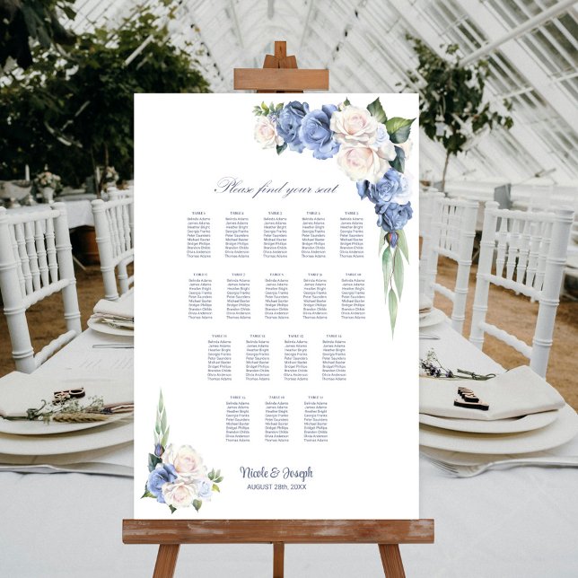 17 Table Blue White Rose Floral Seating Chart (Creator Uploaded)