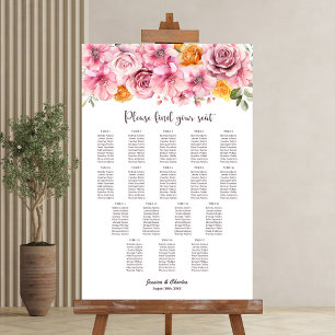 17 Table Elegant Pink Floral Wedding Seating Chart