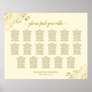 17 Table Gold Frills Cream Wedding Seating Chart