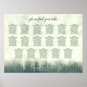 17 Table Green Pine Forest Wedding Seating Chart