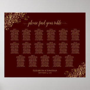17 Table Lacy Gold Auburn Wedding Seating Chart
