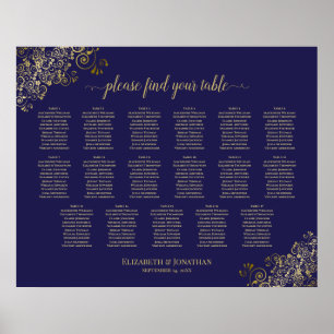 17 Table Lacy Gold Navy Blue Wedding Seating Chart