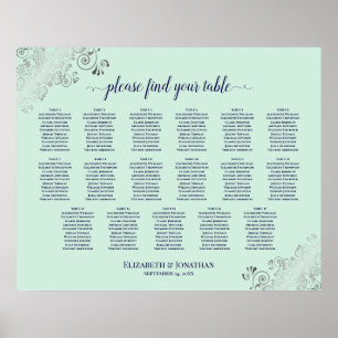 17 Table Mint Green & Navy Wedding Seating Chart