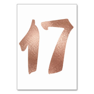 17 Table Number White Metallic Pink Rose Gold Table Number