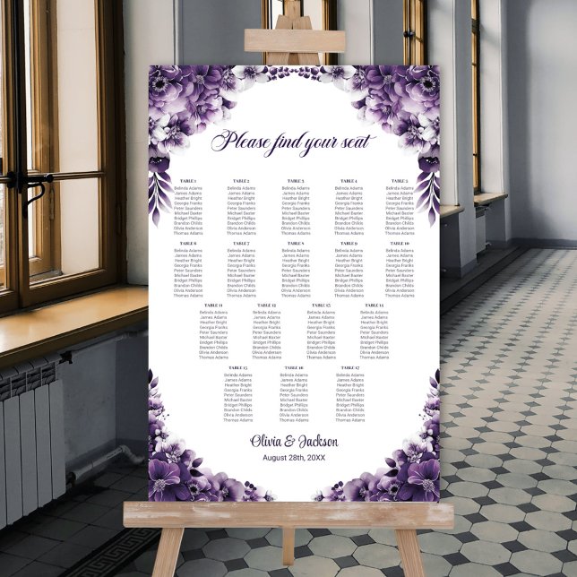 17 Table Purple Floral Wedding Seating Chart (Creator Uploaded)