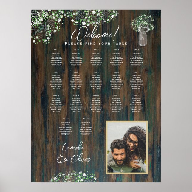 17 Table Rustic Wood Gypsophila PHOTO SEATING Foam Poster (Front)