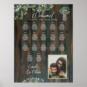 17 Table Rustic Wood Gypsophila PHOTO SEATING Poster