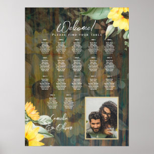 17 Table Rustic Wood SUNFLOWERS PHOTO SEATING Poster