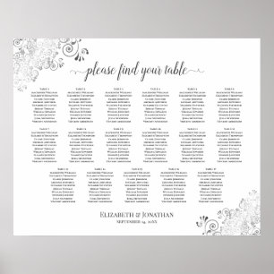 17 Table Silver Frills White Wedding Seating Chart