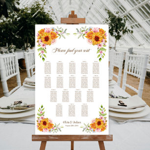 17 Table Sunflower Rose Wedding Seating Chart