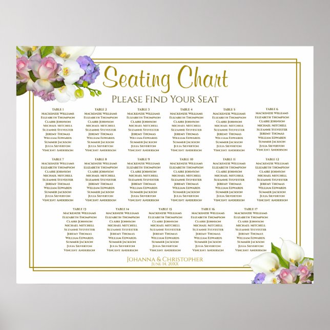 17 Table Wedding Seating Chart Floral Pastel (Front)