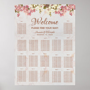 17 Table Wedding Seating Chart Marble Pink Orchids