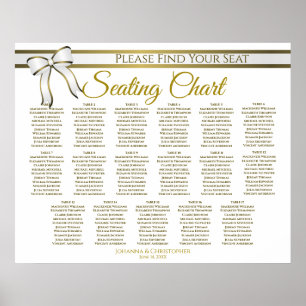 17 Table White & Gold Ribbon Wedding Seating Chart