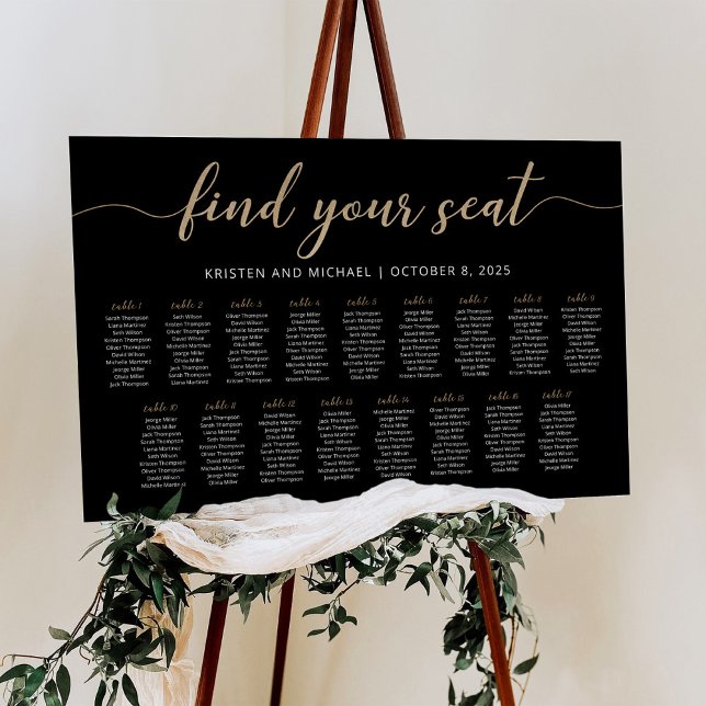 17 Tables Find Your Seat Black Seating Chart Plan (Creator Uploaded)