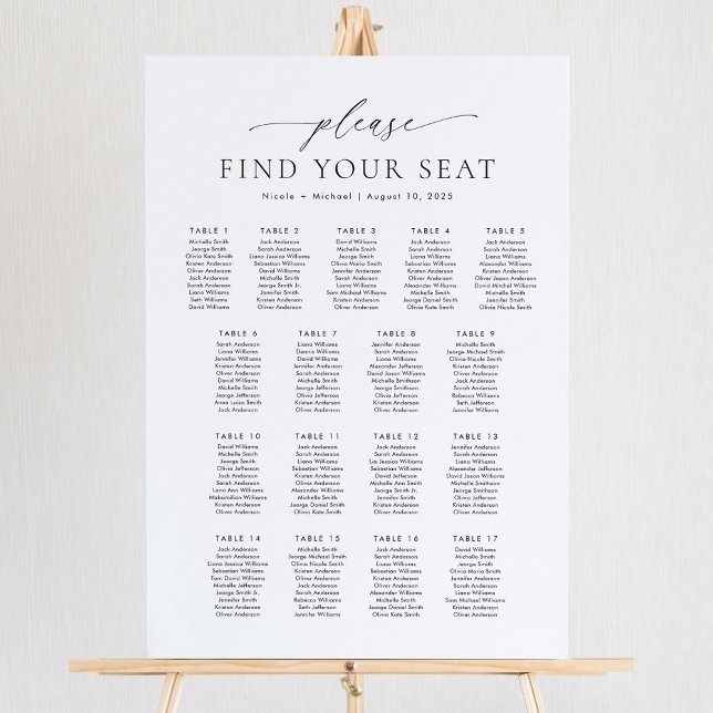 17 Tables Please Find Your Seat Seating Chart (Creator Uploaded)