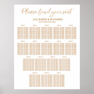 17 Tables Wedding Seating Plan Rose Gold Sign