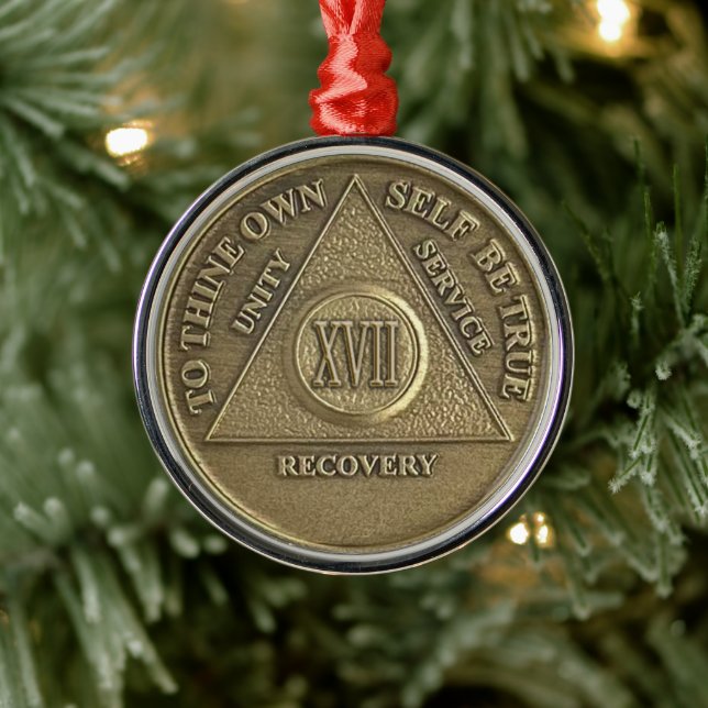 17 Year Sober Anniversary Medallion Metal Tree Decoration (Tree)