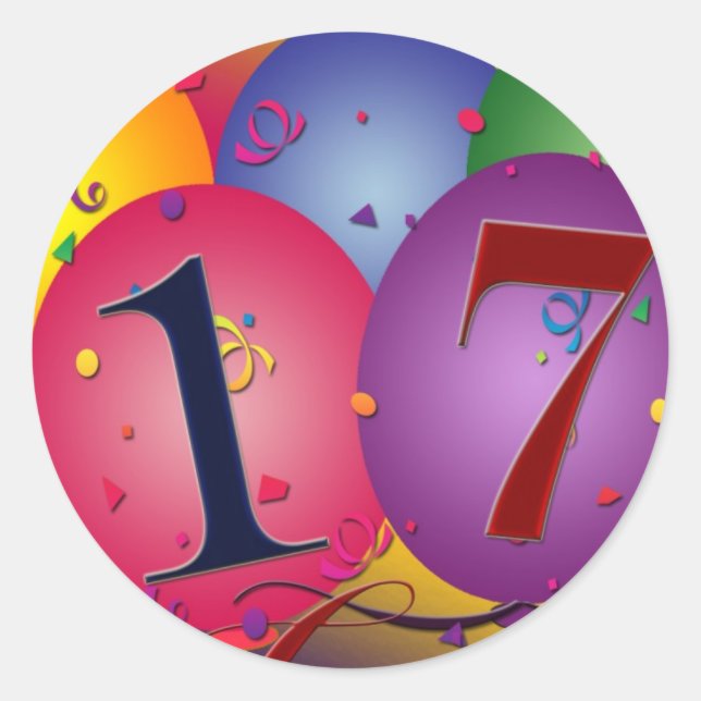 17 Years!  Birthday Balloons Classic Round Sticker (Front)