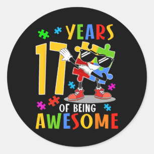 17 Years Of Being Awesome Birthday Dabbing Autism Classic Round Sticker