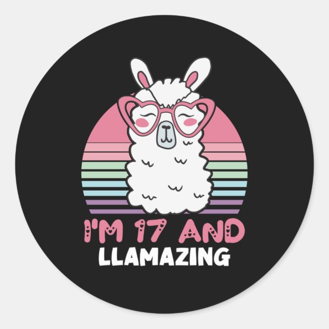 17 Years Old Bday Llamazing 17th Birthday Llama Classic Round Sticker (Front)