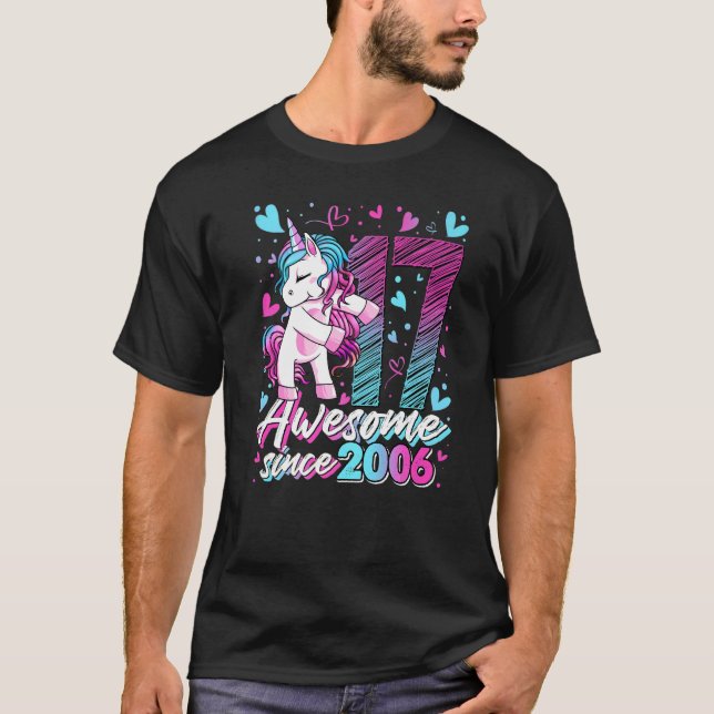 17 Years Old Flossing Unicorn  17th Birthday Girl  T-Shirt (Front)