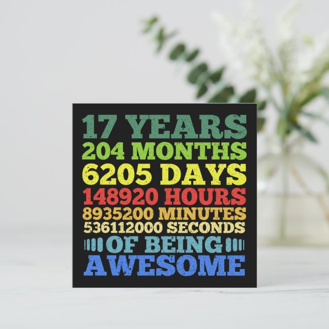 17 Years Old Vintage 17th Birthday 204 Months Invitation (Standing Front)
