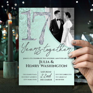 17 Years together Green Wedding Anniversary Invitation