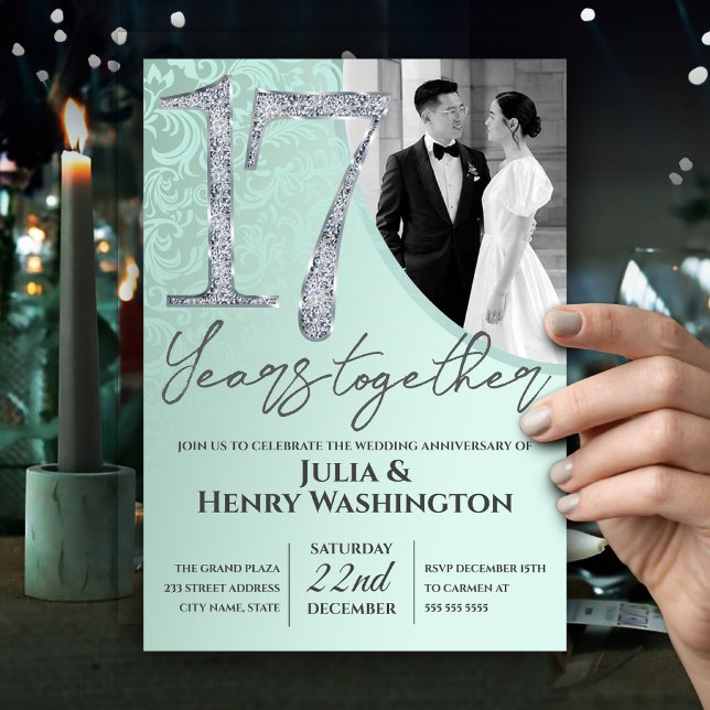 17 Years together Green Wedding Anniversary  Invitation (Creator Uploaded)