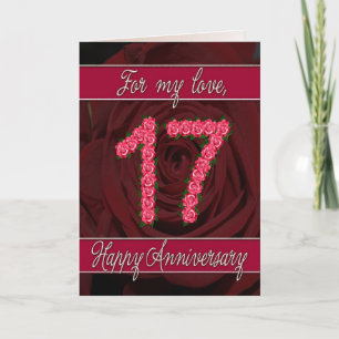 17th anniversary card with roses and leaves