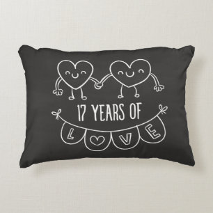 17th Anniversary Gift Chalk Hearts Decorative Cushion