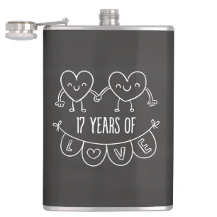 17th Anniversary Gift Chalk Hearts Hip Flask