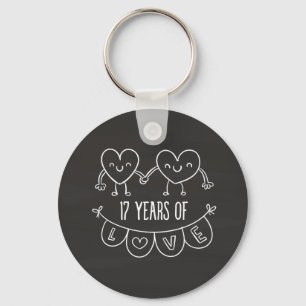 17th Anniversary Gift Chalk Hearts Key Ring