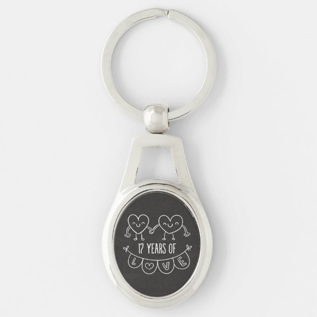 17th Anniversary Gift Chalk Hearts Key Ring (Front)
