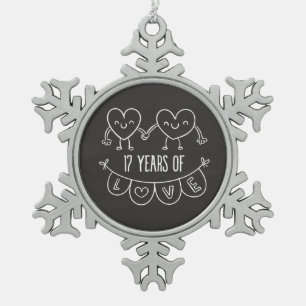 17th Anniversary Gift Chalk Hearts Snowflake Pewter Christmas Ornament