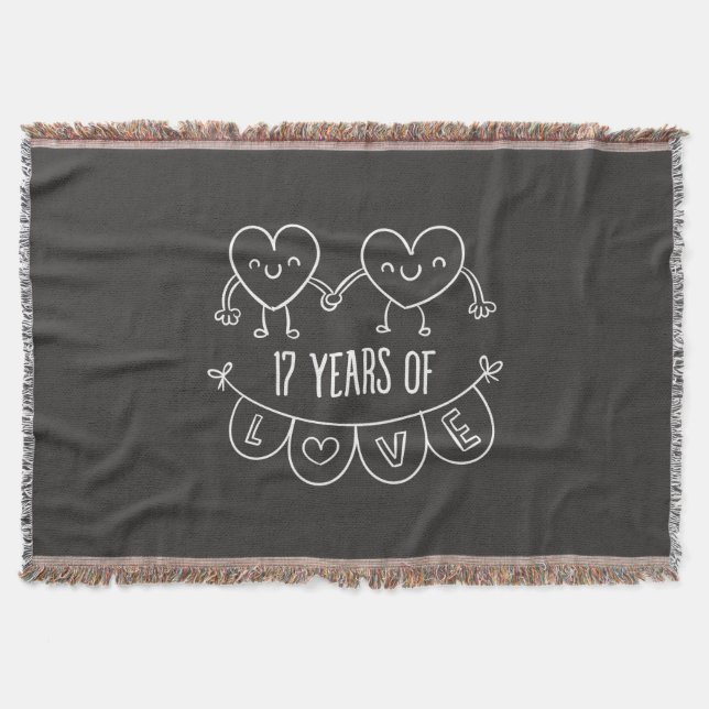 17th Anniversary Gift Chalk Hearts Throw Blanket (Front)