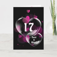 17th Anniversary Heart Bubbles on Black