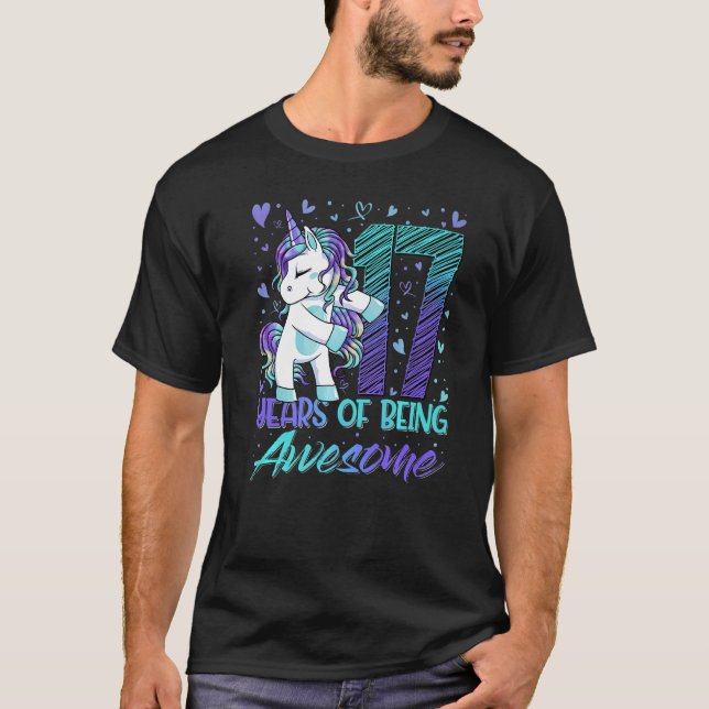 17th Birthday  17 Year Old Girl Flossing Unicorn P T-Shirt (Front)