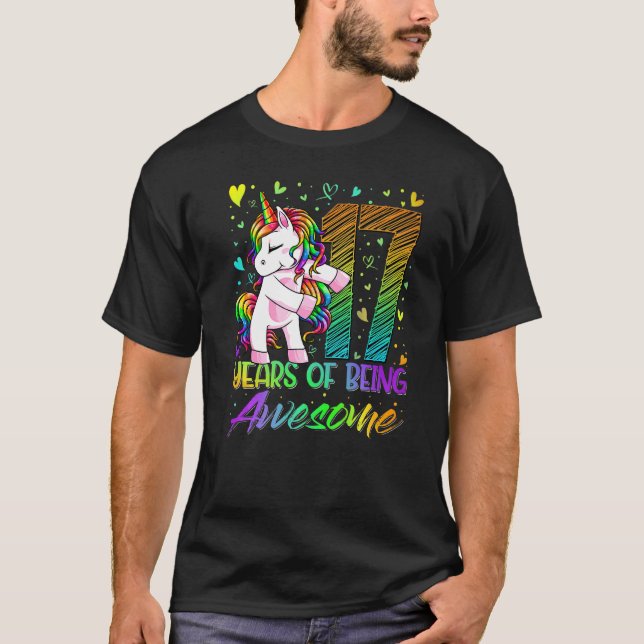 17th Birthday  17 Year Old Girl Flossing Unicorn P T-Shirt (Front)