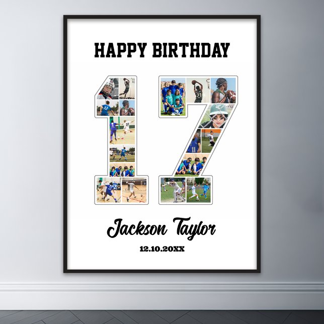 17th Birthday Anniversary Number 17 Photo Collage Poster (17th birthday number 17 photo collage)