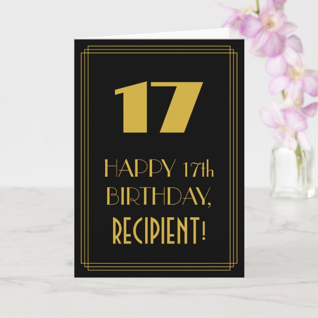 17th Birthday – Art Deco Inspired Look "17" & Name Card (Orchid)