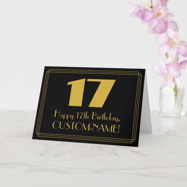 17th Birthday: Art Deco Inspired Look "17" & Name Card (Orchid)