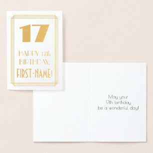 17th Birthday: Art Deco Inspired Look "17" & Name Foil Card