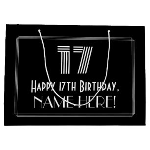 17th Birthday — Art Deco Inspired Look "17" & Name Large Gift Bag