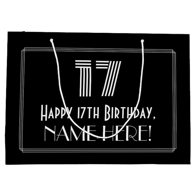 17th Birthday — Art Deco Inspired Look "17" & Name Large Gift Bag (Back)
