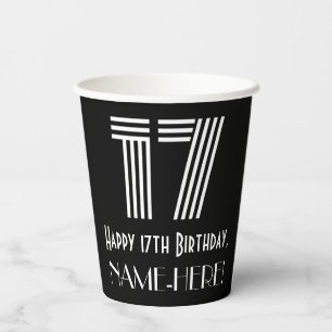 17th Birthday — Art Deco Inspired Look “17” + Name Paper Cups