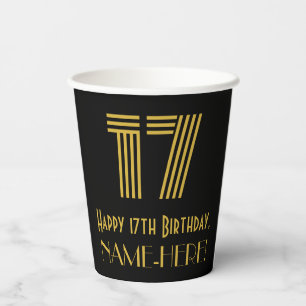 17th Birthday: Art Deco Inspired Look “17” & Name Paper Cups