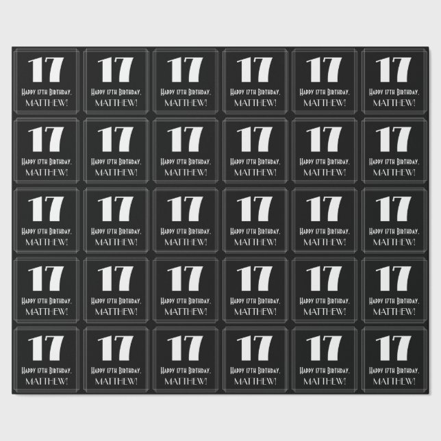 17th Birthday - Art Deco Inspired Look "17", Name Wrapping Paper (Seam)