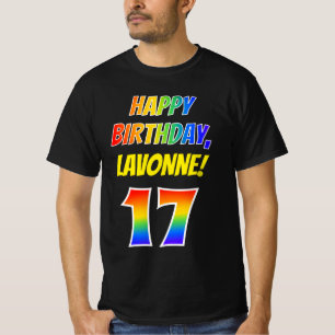17th Birthday — Bold, Fun, Rainbow 17, Custom Name T-Shirt